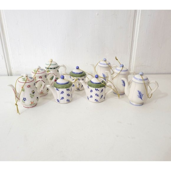 Ceramic Teapot Ornaments, Set of Nine - Picture 6 of 8
